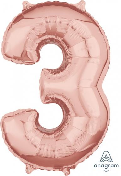 Balloon Foil Megaloon Num 3 Rose 86cm-Discontinued Line: Last Chance Buy