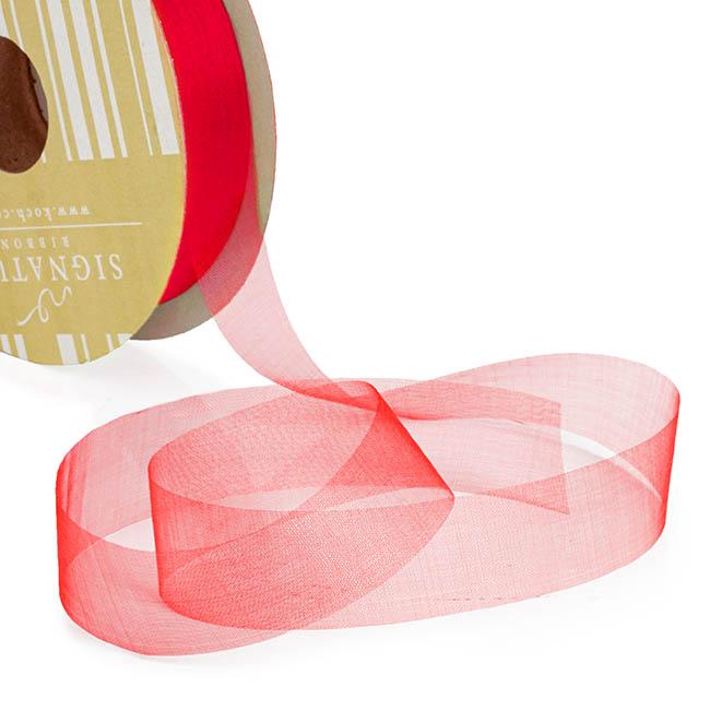 Organza Ribbon Red Cut Edge 25mm x 100m