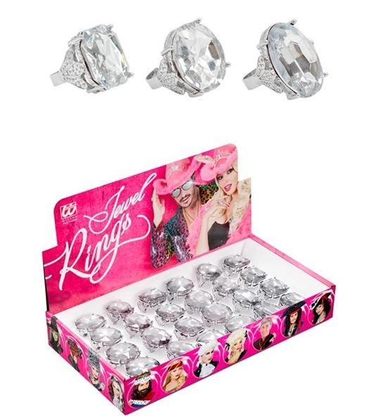 Costume Ring Jewel Diamond Large Each Assorted Styles (Round/Oval/Square)