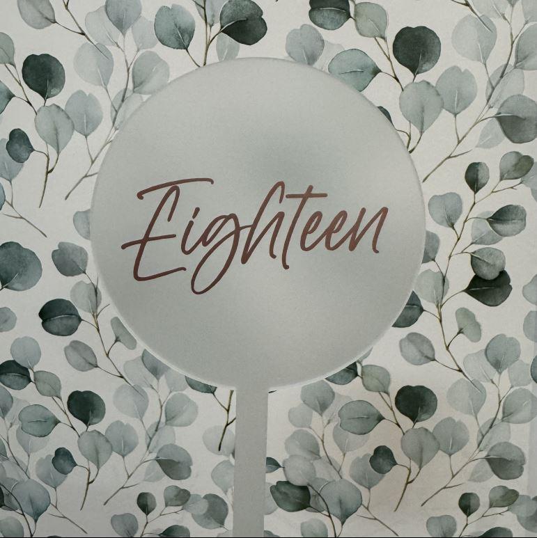 Topper Round Eighteen Frosted - Script Rose Gold