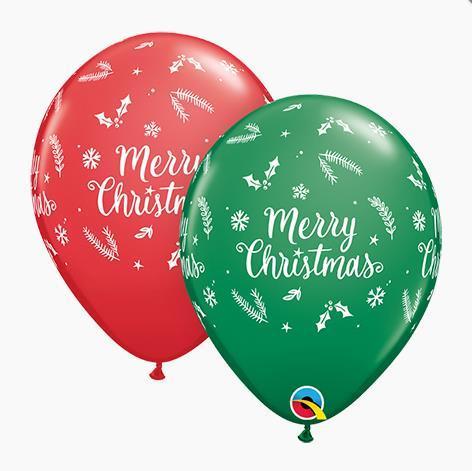 Latex Balloons 28cm Christmas Evergreen Green & Red Pk/50