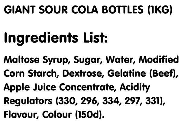 Confectionary Lollies Giant Sour Cola Bottles Lolliland 1kg Bulk Party Pack