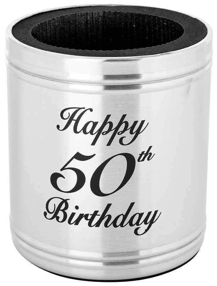 Gift Beer Stubbie Holder Stainless Steel Happy 50th Birthday Deluxe