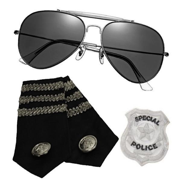 Costume Accessory Police Kit Includes Glasses, Epaulets And Police Badge