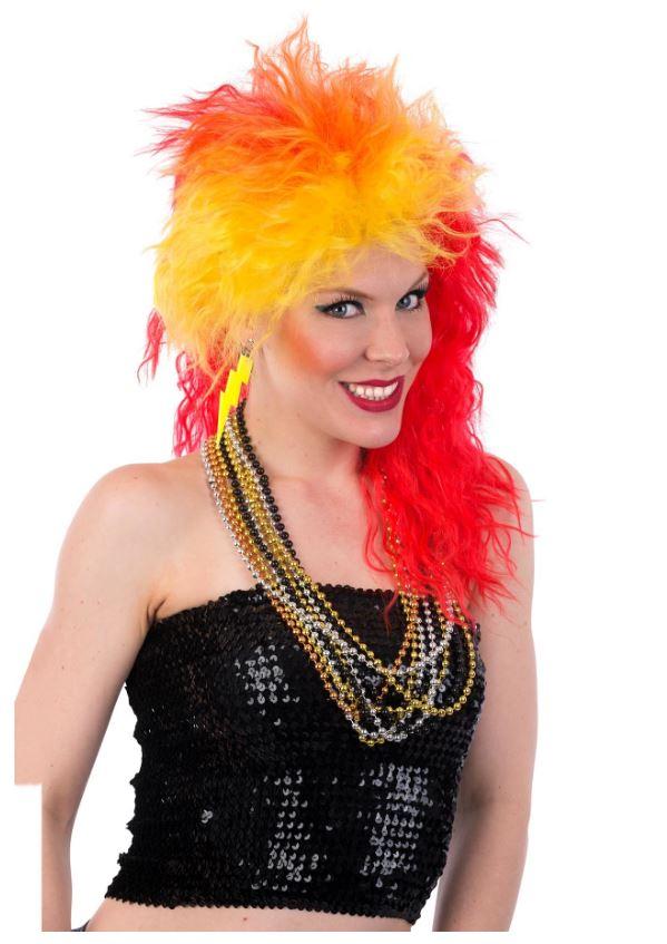 Wig Curly Yellow Orange and Red Cyndi Punk 1980s Popstar