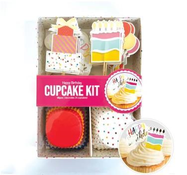 Cupcake Kit Happy Birthday Cake Cases and Toppers Pk/24
