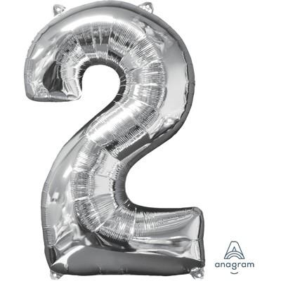 Balloon Foil Megaloon Num 2 Silver 66cm