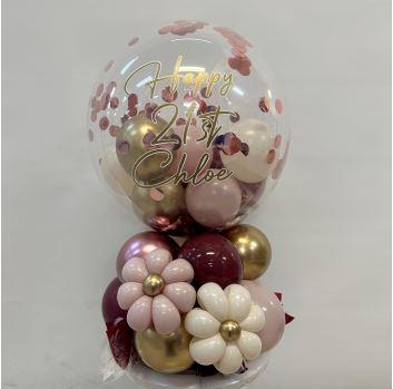 Floral Confetti Centrepiece With Small Custom Message Bubble Balloon