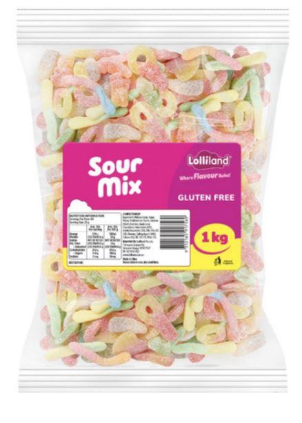 Confectionary Lollies Sour Mix Lolliland 1kg Bulk Party Pack