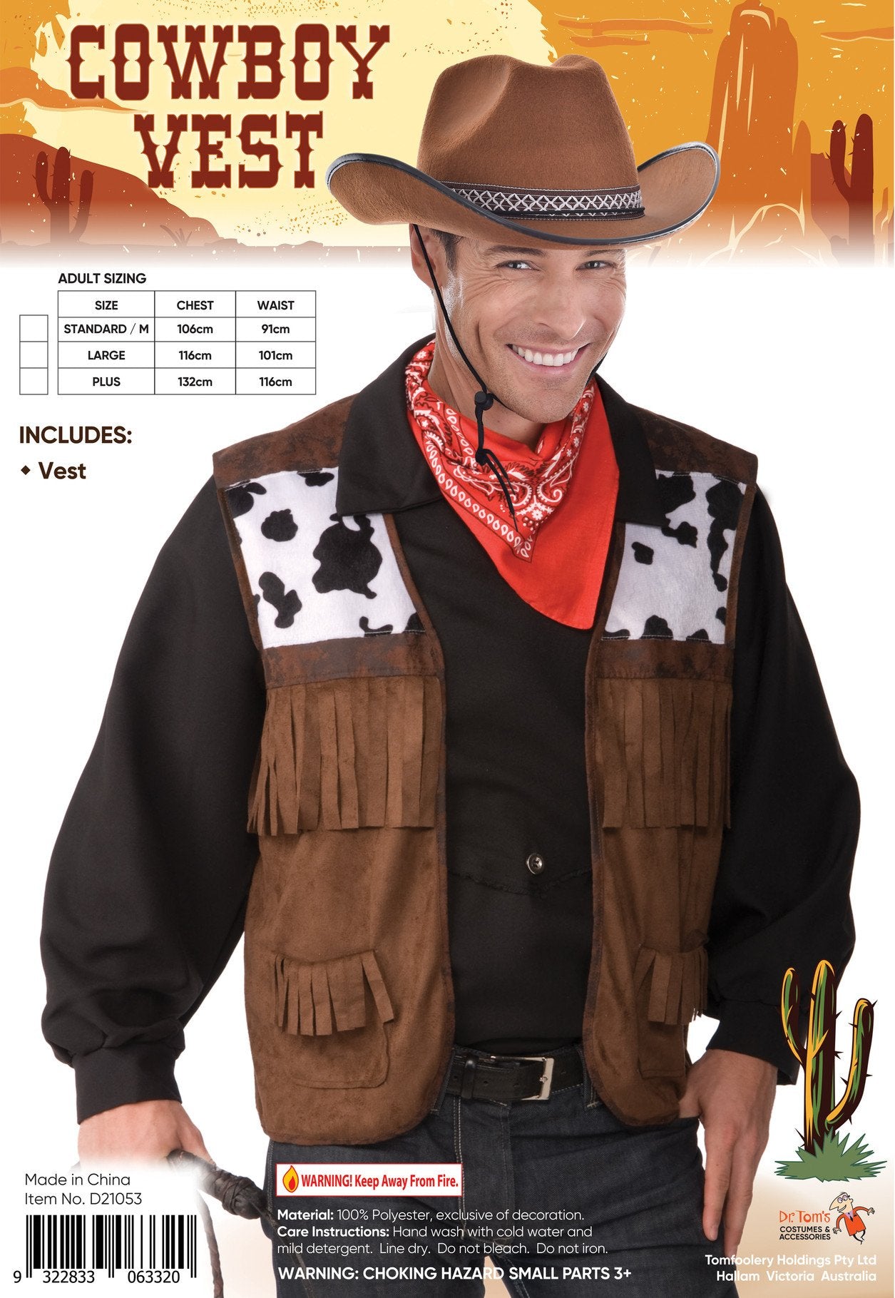 Costume Adult Wild West Cowboy/Cowgirl Vest