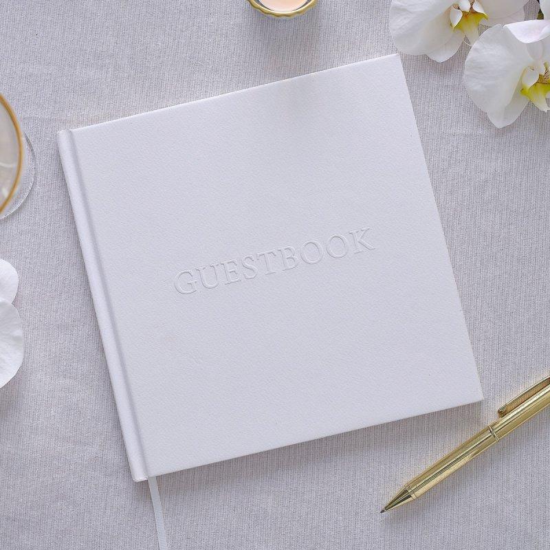 Wedding Signature/Message Guest Book White Embossed Modern