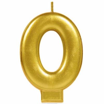 Candle Number 0 Metallic Gold 8cm Moulded