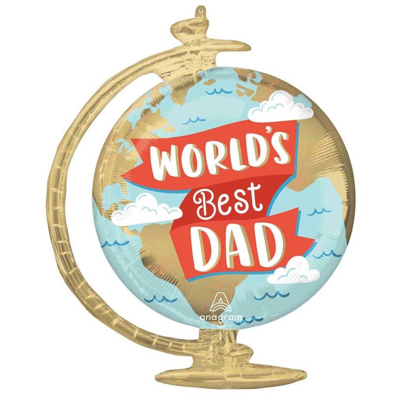 Balloon Foil Supershape Worlds Best Dad Globe 58cm x 58cm