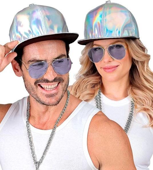 Cap/Hat Shiny Silver Holographic 1980s Baseball Hip Hop