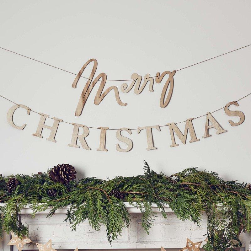 Banner Merry Christmas Festive Folklore Wooden 2.2m Long Deluxe