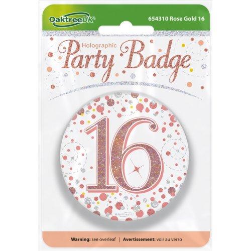 Badge 16th Birthday Sparkling Fizz Rose Gold 75mm Sixteen