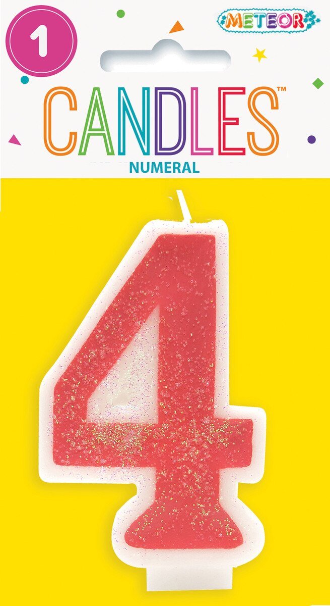 Cake Candle Number 4 Pink Glitter 8cm High