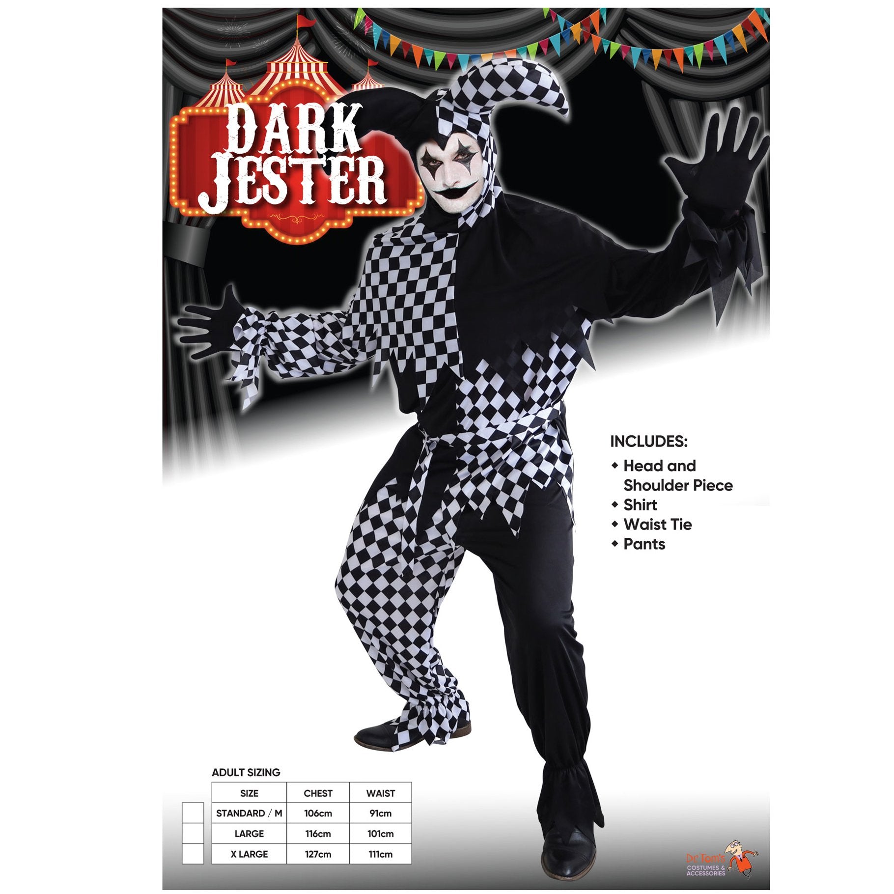 Costume Adult Jester Black & White Harlequin Large