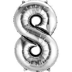 Balloon Foil Megaloon Num 8 Silver 86cm-Discontinued Line: Last Chance Buy