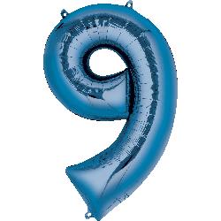Balloon Foil Megaloon Num 9 Blue 86cm-Discontinued Line: Last Chance Buy