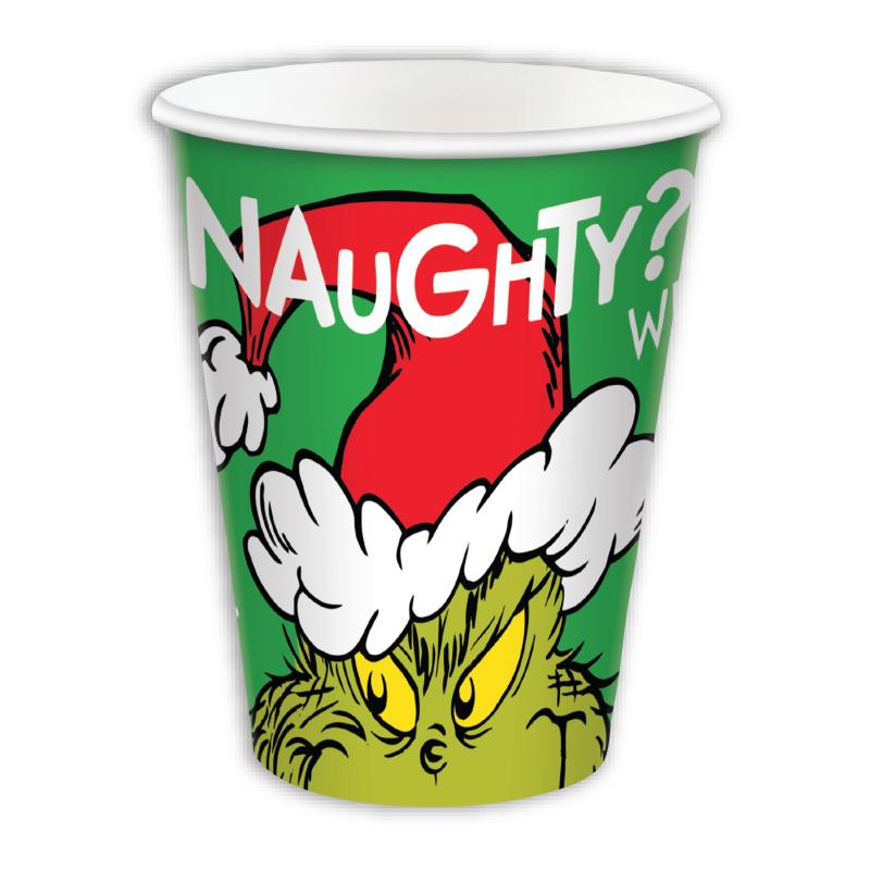 Cups Christmas Grinch Dr Seuss 266ml Paper FSC Pk/8