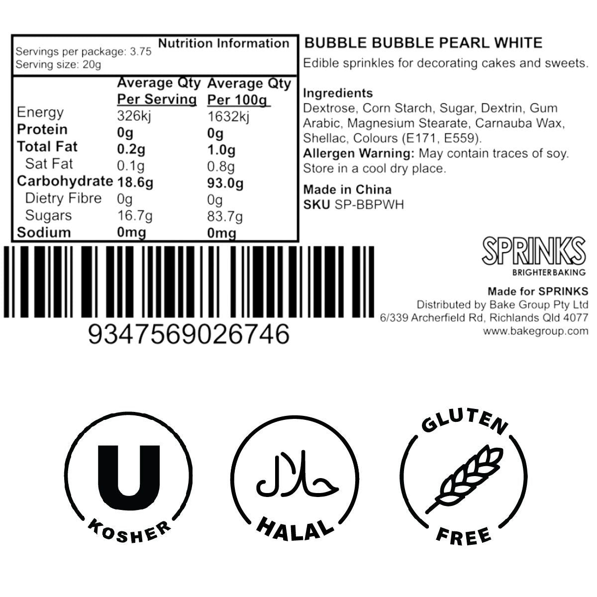 Round Ball Sprinkles Pearl White Bubble Bubble 75g
