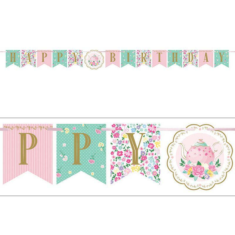 Floral Tea Party Ribbon Banner Shaped 1.5m Long - Last Chance Buy