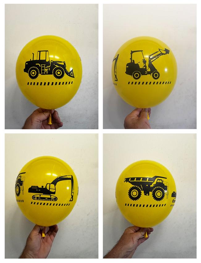 Balloons 28cm Construction Trucks 4 Side Print Yellow Pk 25