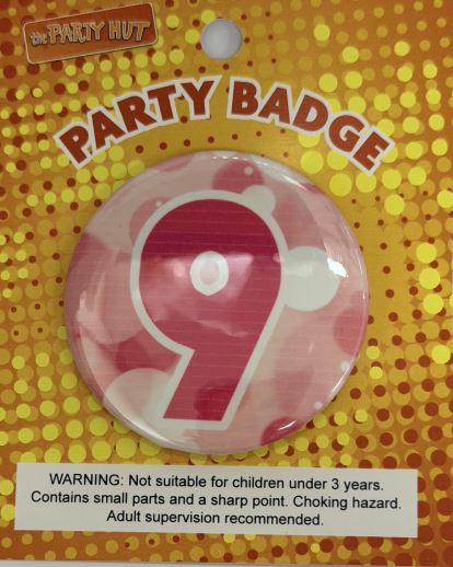Badge Ninth Birthday Pink 6cm