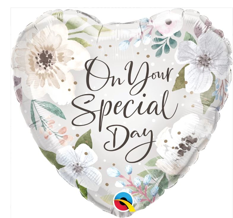 Balloon 45cm On Your Special Day Heart White Floral - LAST CHANCE