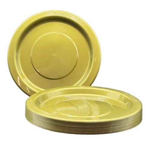 Plates 230mm Gold Plastic Dinner Size Reusalbe Pk/20