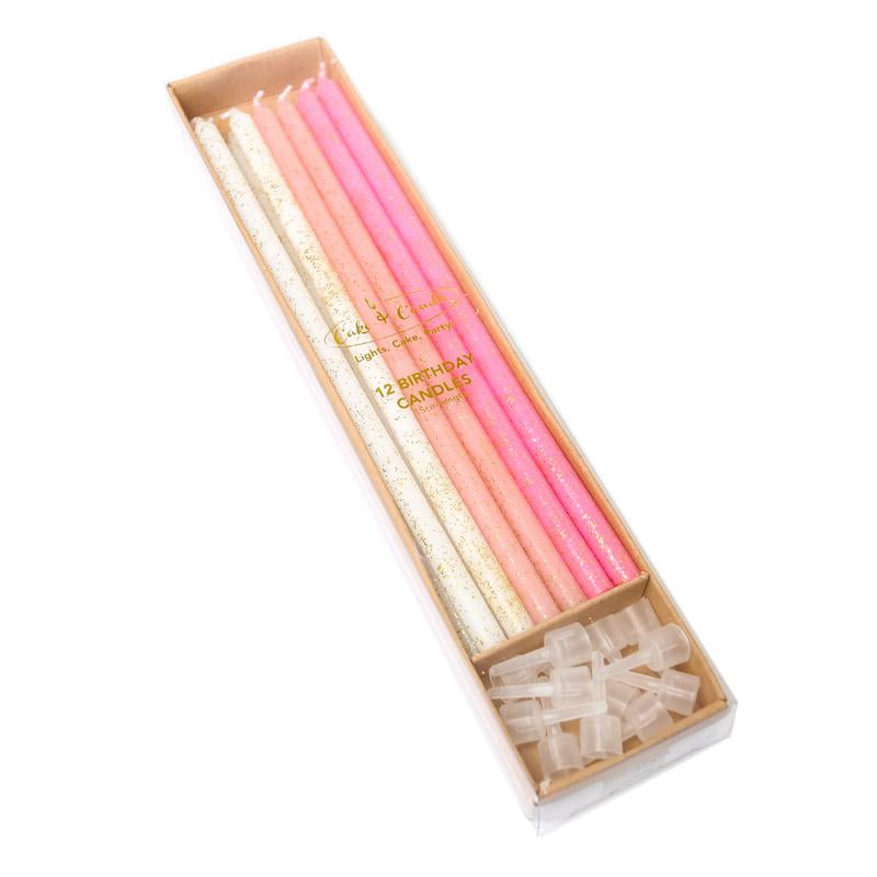 Cake Candles Pink Ombre Gold Glitter Pk12