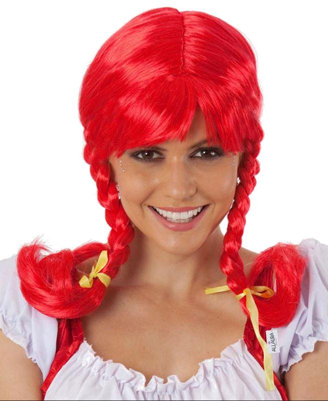 Wig Pippi Long Red With Plaits/Braids Deluxe