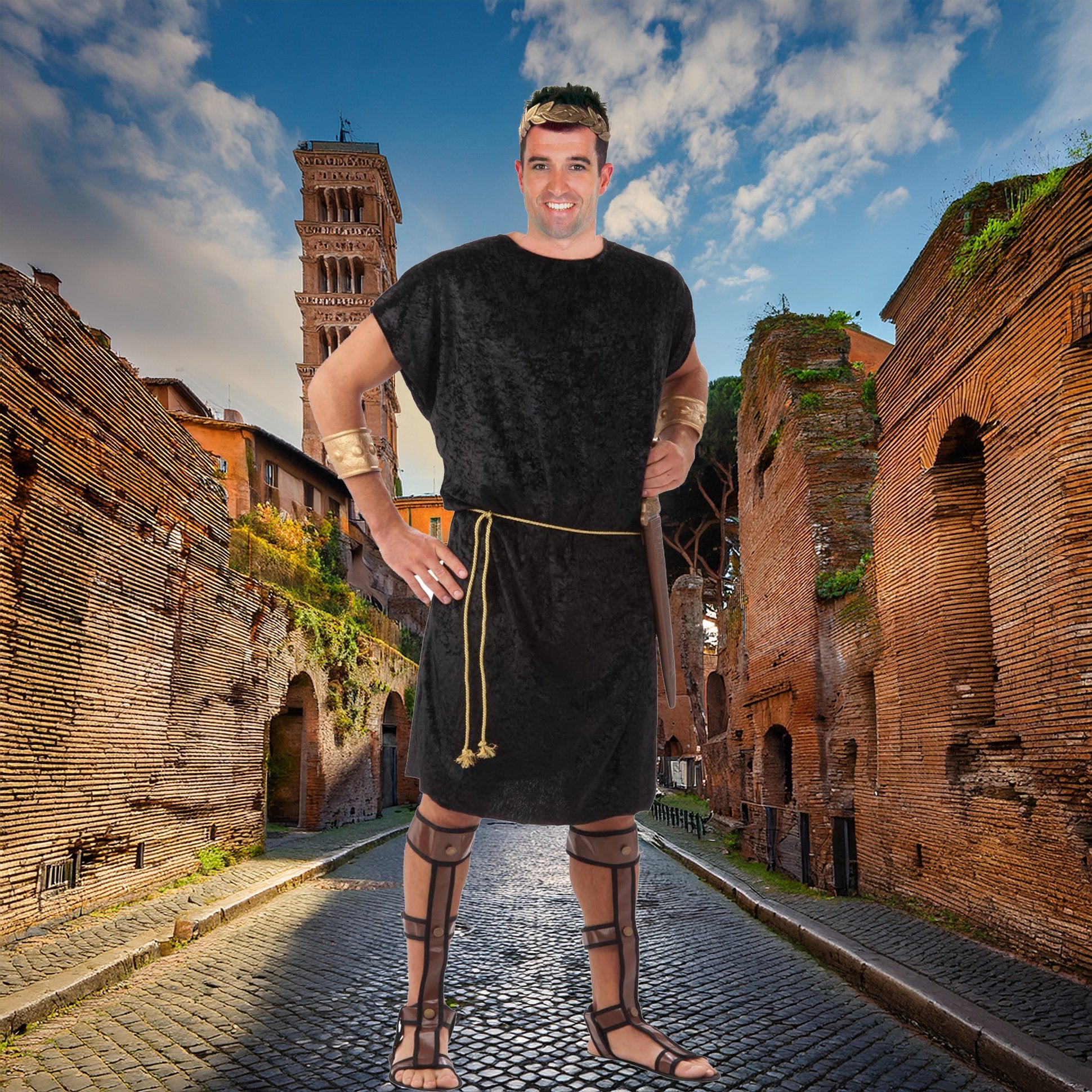 Black Tunic Roman or Greek With Rope Belt