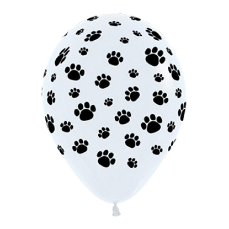 Latex Balloons 30cm Animal Paw Prints Black & White Pk/12