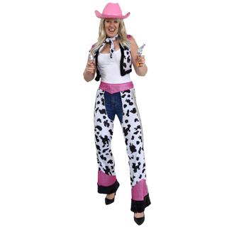 Costume Kit Instant Cowgirl Vest and Chaps Pink and Cow Print