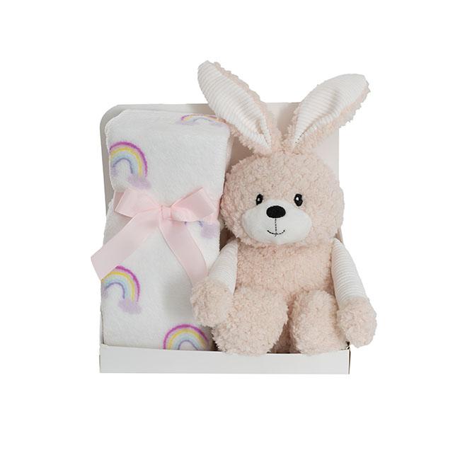 Baby Gift Set/Pack Bunny Flops Soft Toy and Blanket Pink Peach