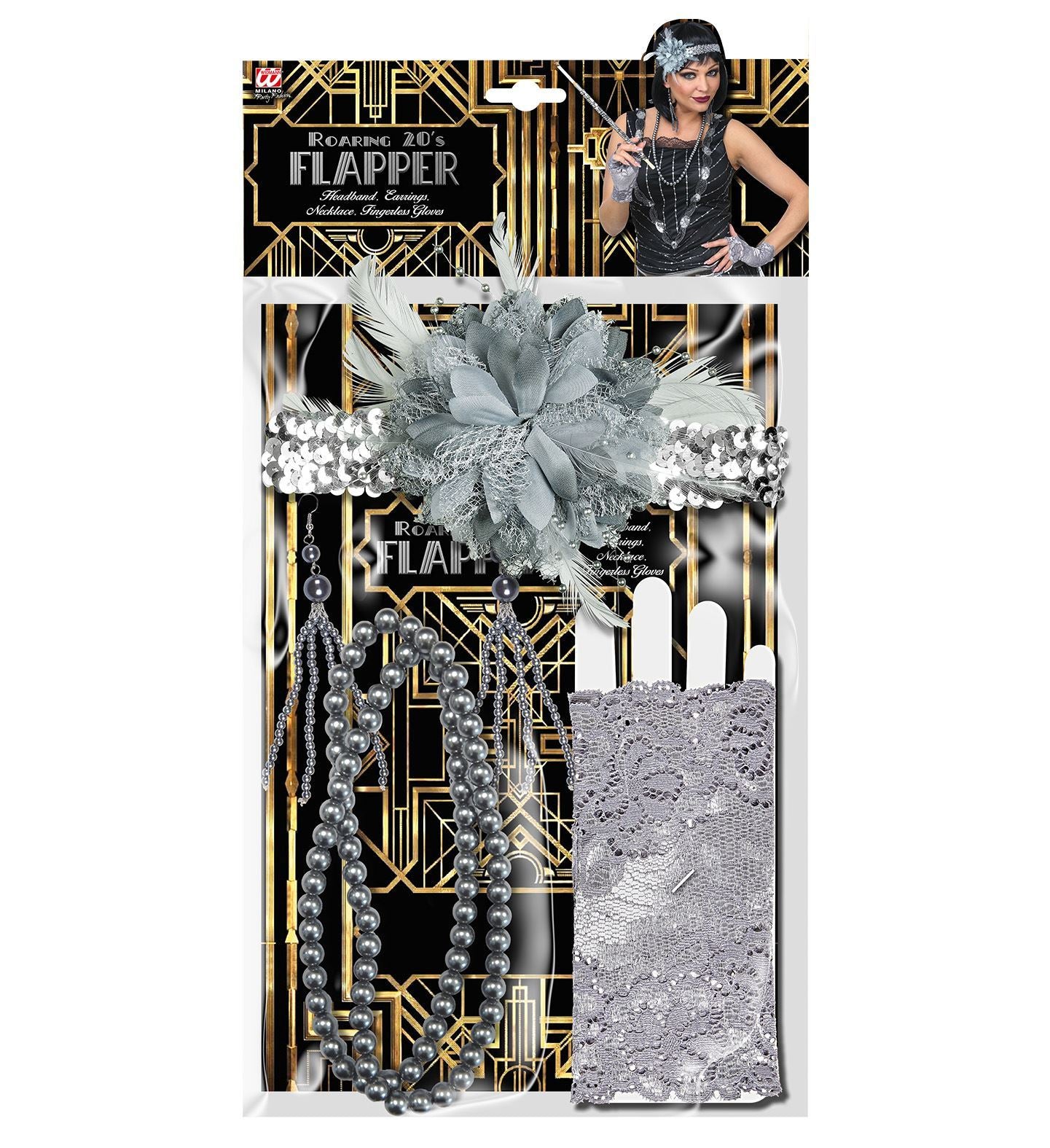 Costume Accessories Roaring 1920s Flapper Silver Set