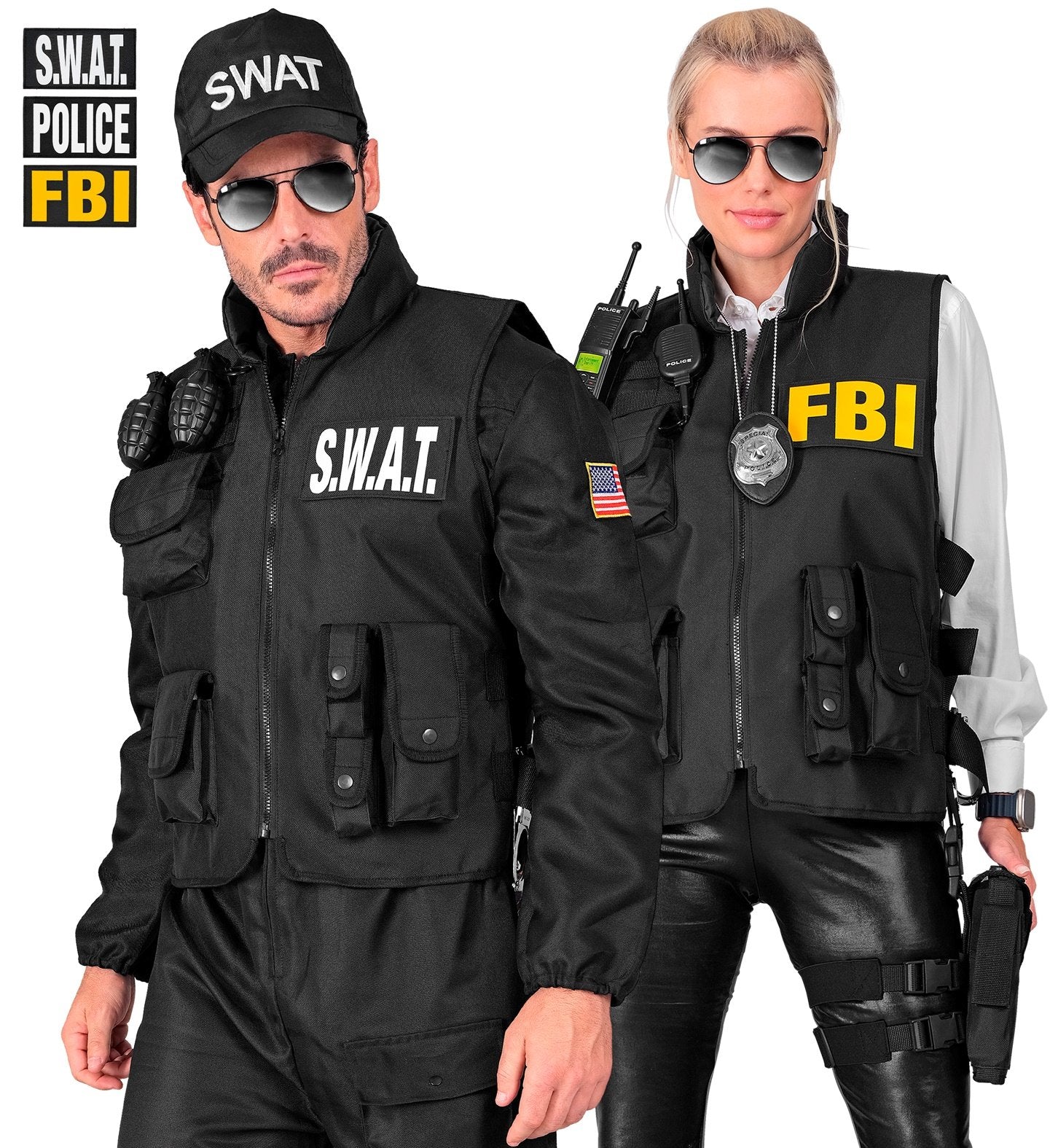Police SWAT FBI Attack Vest Nylon Black Adult Deluxe Removable Patches L/XL