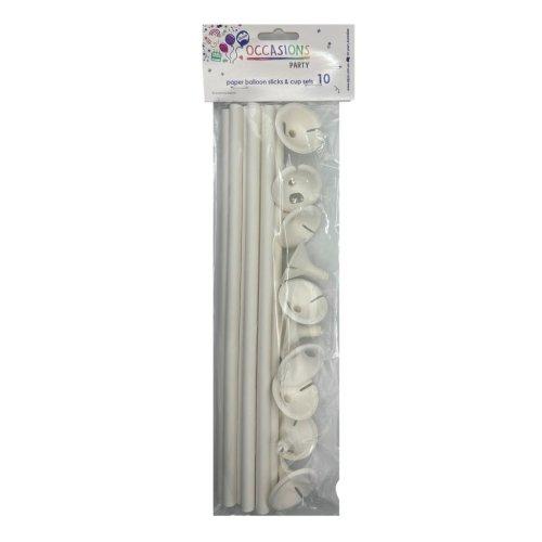 Balloon Cups & Sticks Paper Eco Friendly Pk/10 White