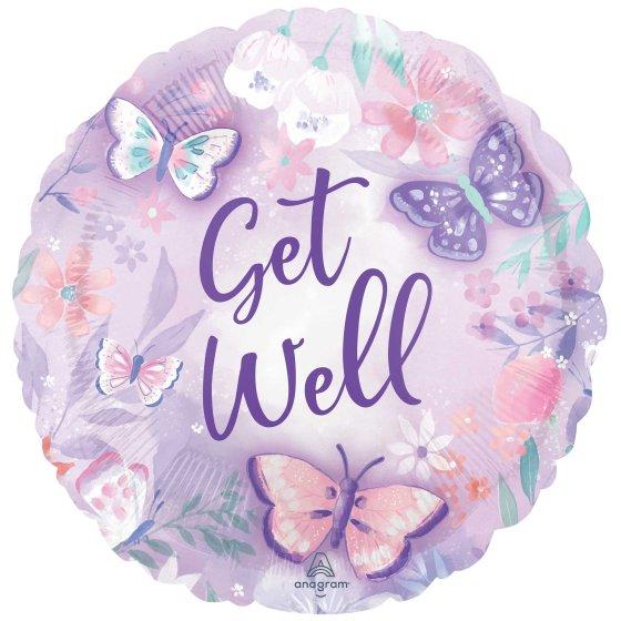 Balloon Foil 45cm Get Well Butterflies
