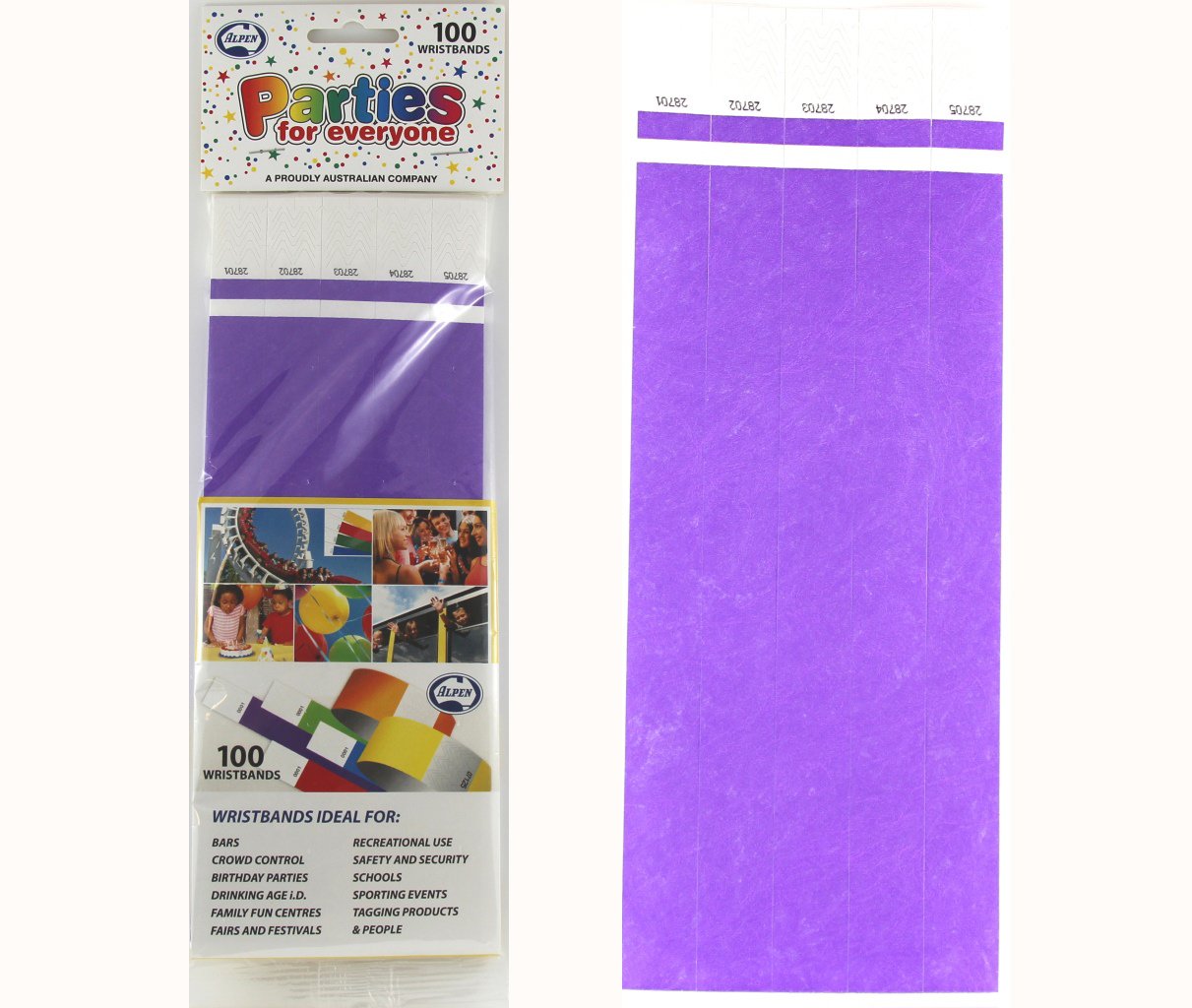 Wristbands Fluro Purple Tyvek 19mm Wide Pk 100