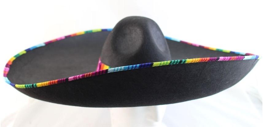 Hat Mexican Sombrero Black W/Striped Trim