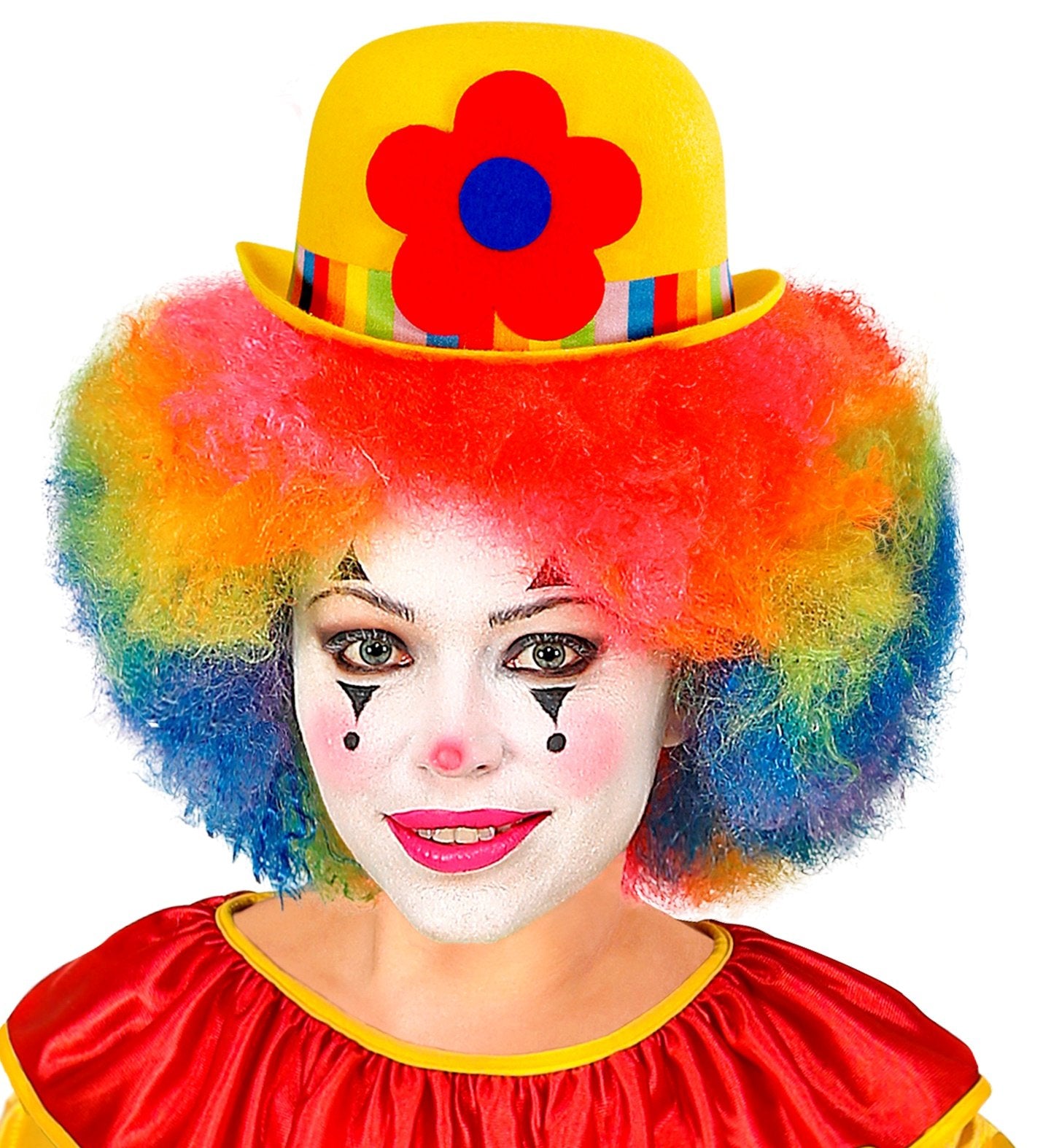 Hat Bowler Felt Clown Colourful With Flower (Assorted Colours)