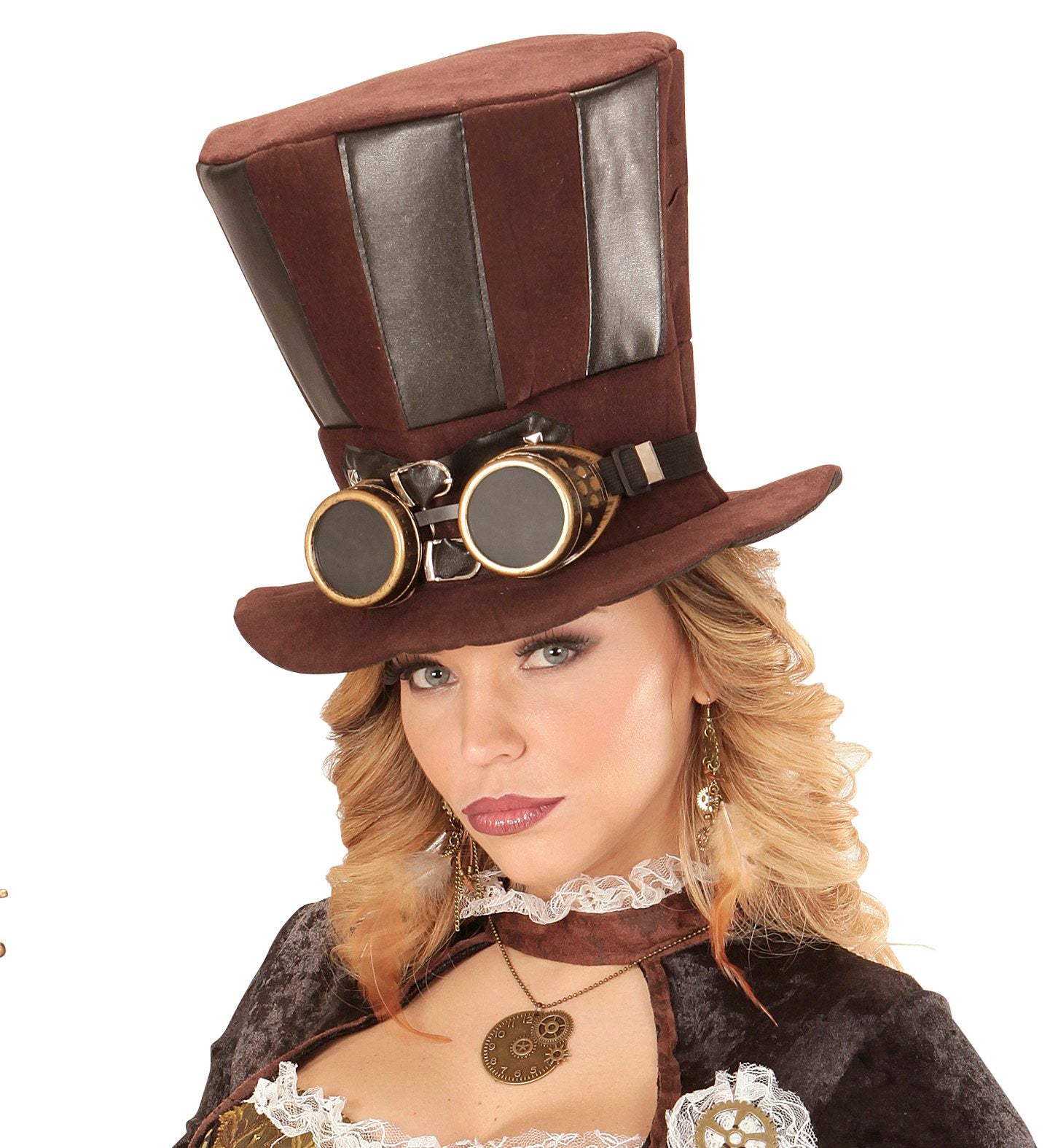 Hat Top Brown With Goggles Steampunk 1880s Soft Material