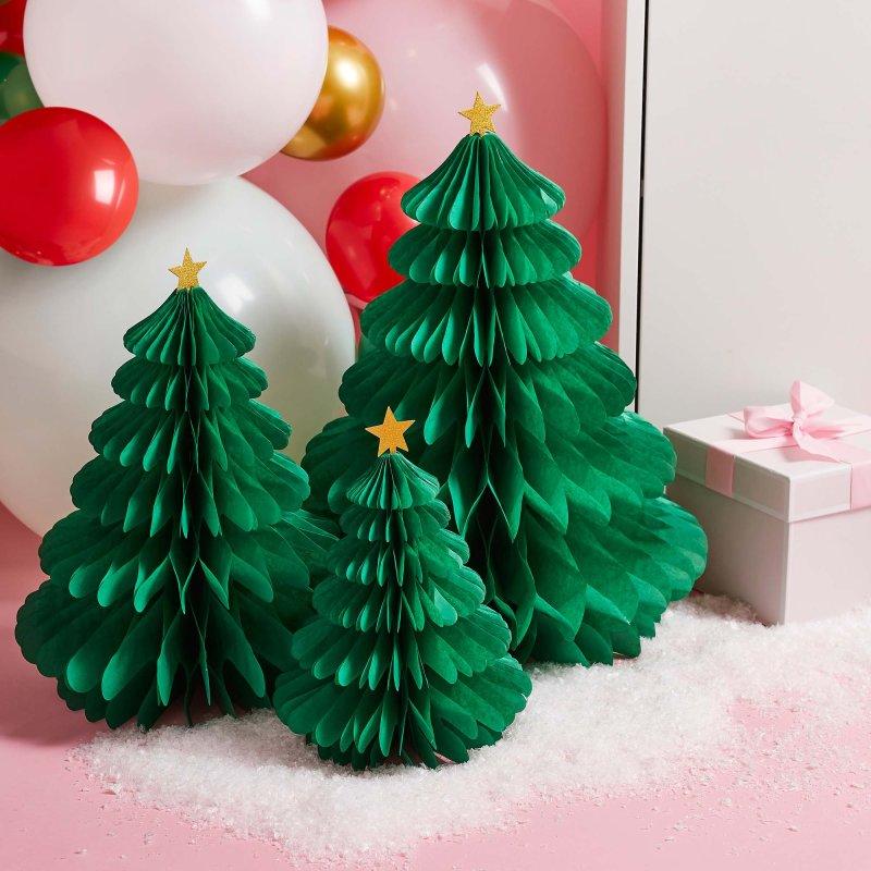 Table Decorations Christmas Tree Green Honeycomb Pk/3