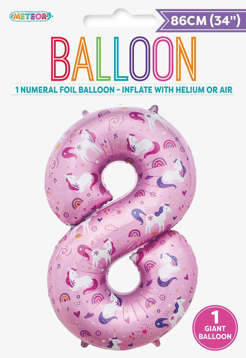 Balloon Foil Megaloon Number 8 Pink Unicorn  86cm