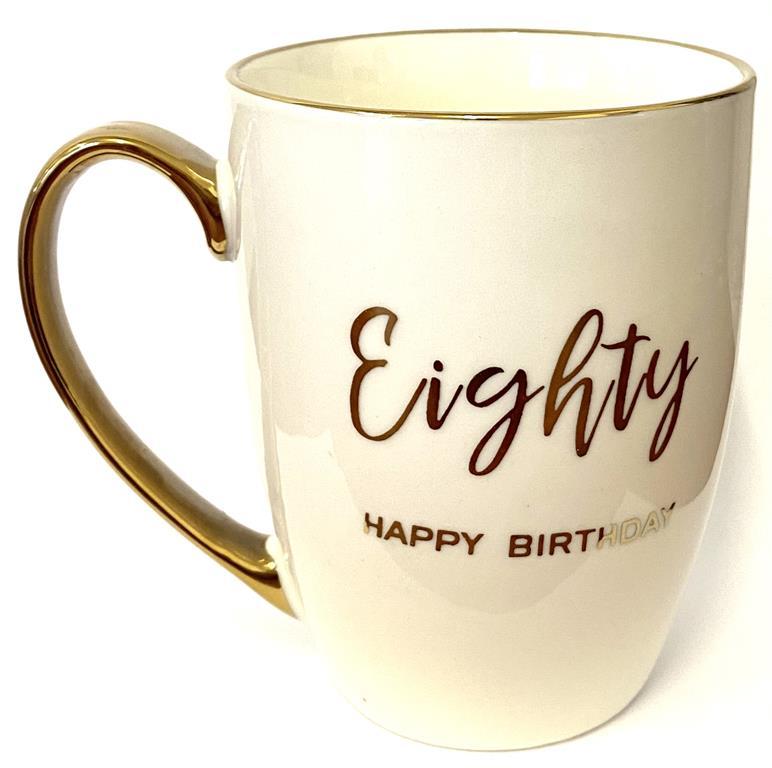Mug White 80th Birthday White With Gold Script