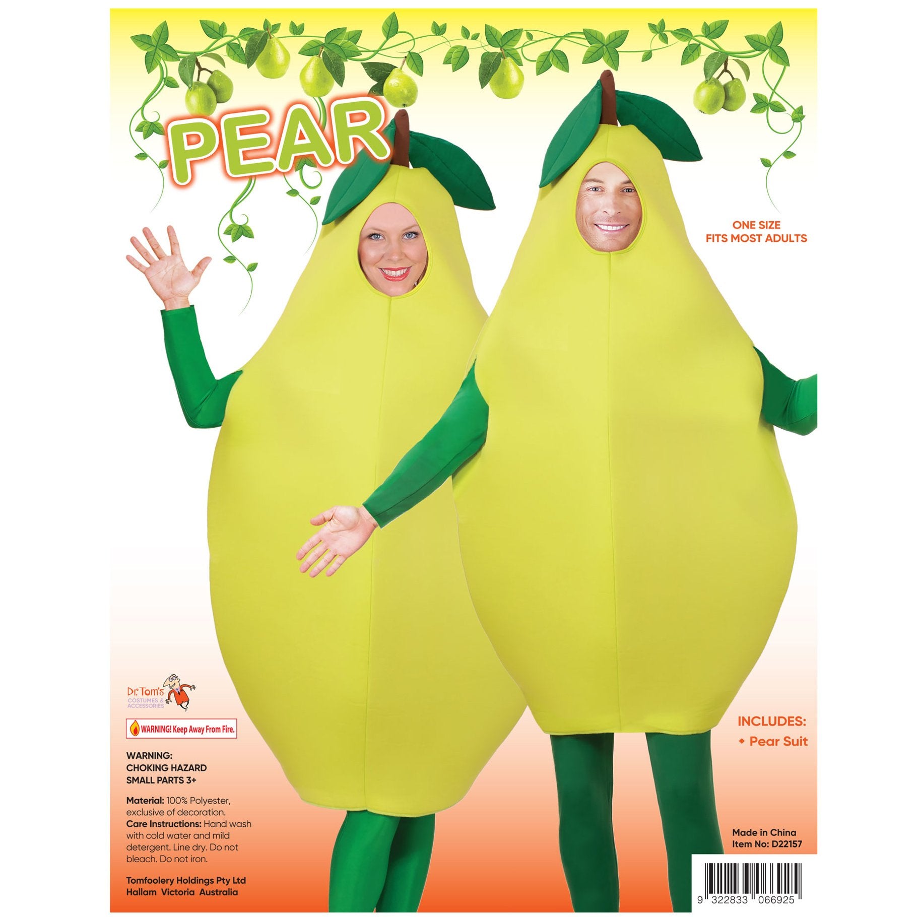 Costume Adult Food Fruit Pear Tabard One Size