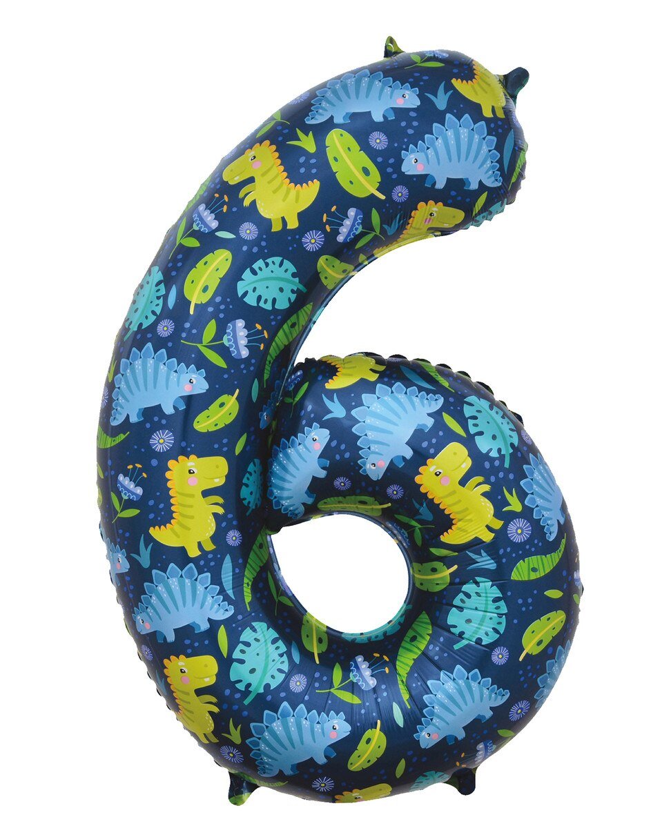 Balloon Foil Megaloon Number 6 Dinosaur 86cm